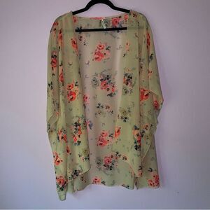 Live 4 Truth 3X Kimono Chiffon Cream Open Front Cardigan Pink Floral